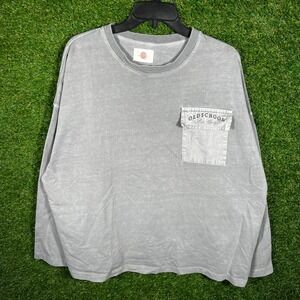 Old School Les Gars Grey Acid Wash Long Sleeve Graphic Pocket T-Shirt Mens XL